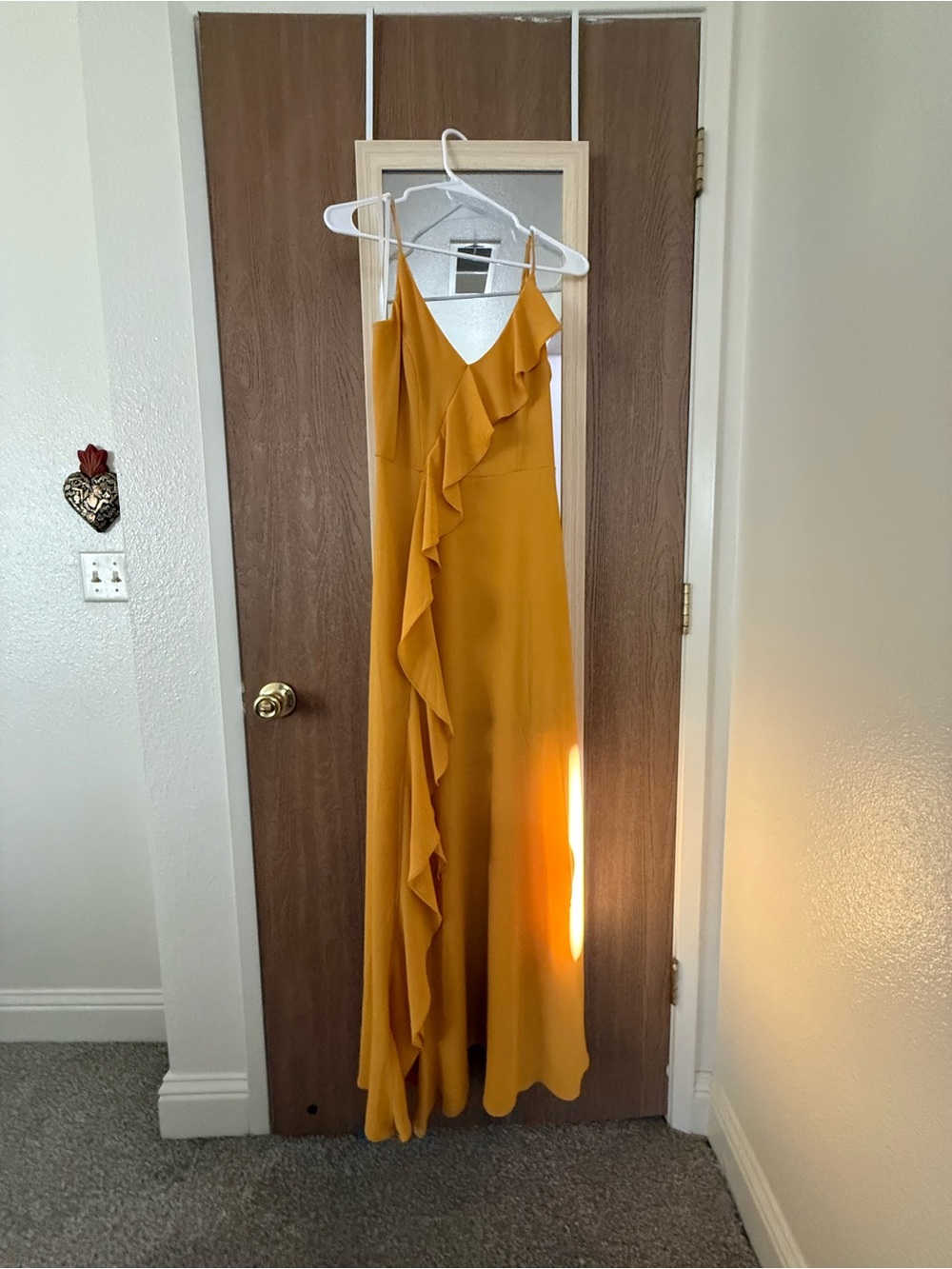 jcpenney Mustard Yellow Ruffle-Trim Spaghetti Strap Maxi Dress